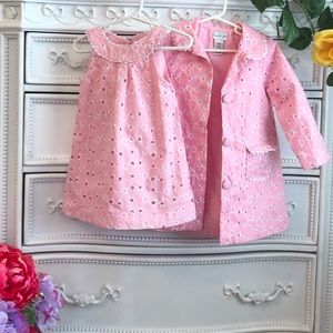 2pc girls dress & matching jacket pink white eyelet 24 months dressy outfit